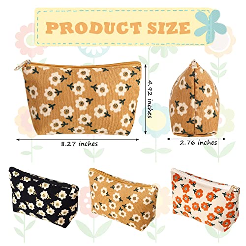 Photect 3 Pcs Floral Makeup Bag for Purse Small Cosmetic Bag Corduroy Canvas Pouch Mini Toiletry Zipper Travel Pouch for Women Bulk Gifts for Teachers School Organizer Storage Accessories(Cute)2