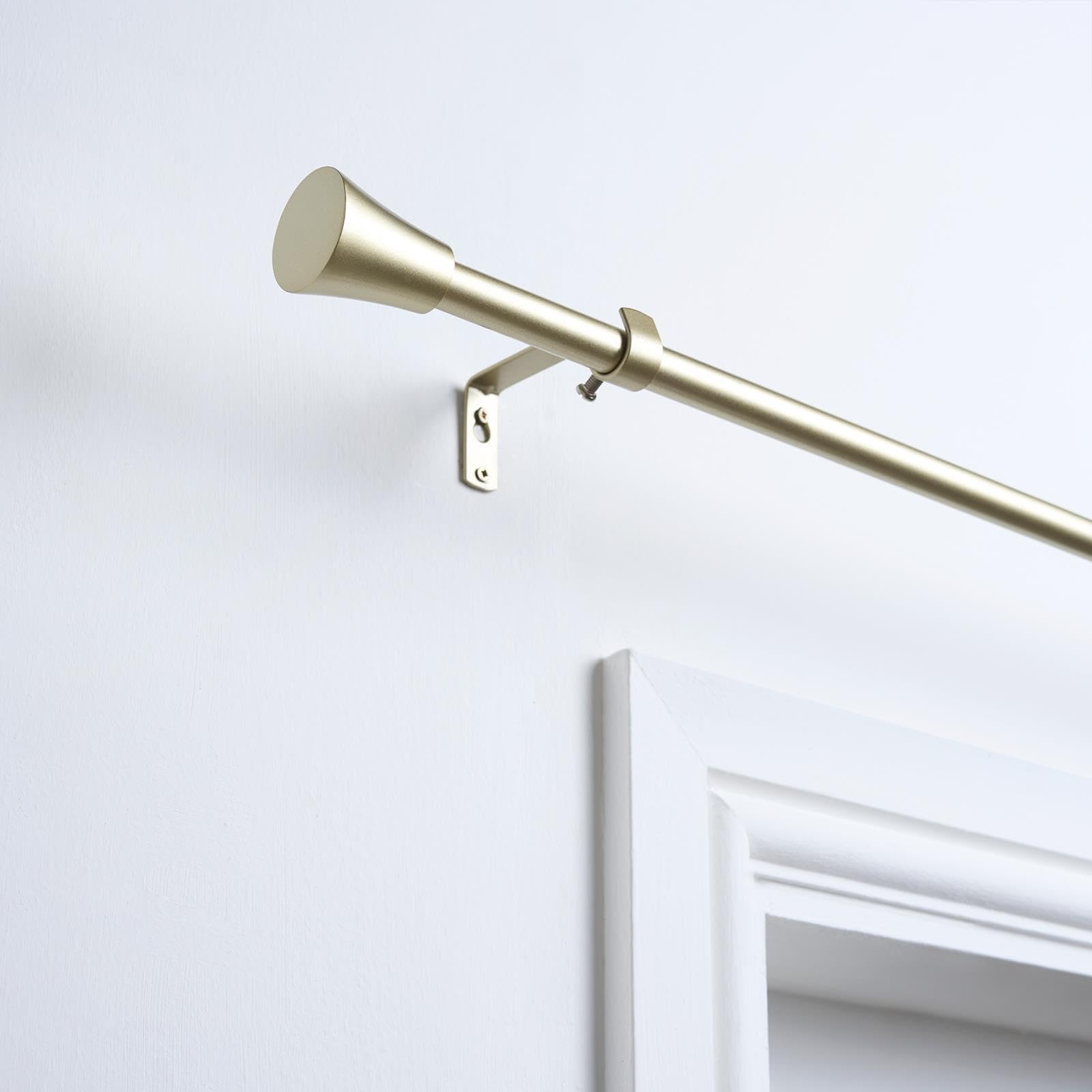 Ohs Brass Curtain Pole Trumpet, Sturdy Metal Rod With Trumpet Finials Extendable Curtain Pole 120 To 220 Adjustable Curtain Poles Wall Mount Brackets & Hardware Included,