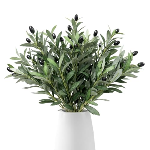 BOTIVIA 5 Pcs 17 Inch Artificial Olive Branches with Lifelike Olives Fake Greenery Olive Large Long Stems for Wedding Bouquet Table Centerpieces Home Decor DIY Floral Craft