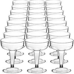 DecorRack 24 Cocktail Glasses, Plastic Party Champagne Cups, Perfect for Outdoor Parties, Weddings, Picnics, Stackable Stemmed, Reusable, Shatterproof Disposable Wine Glasses (Pack of 24)
