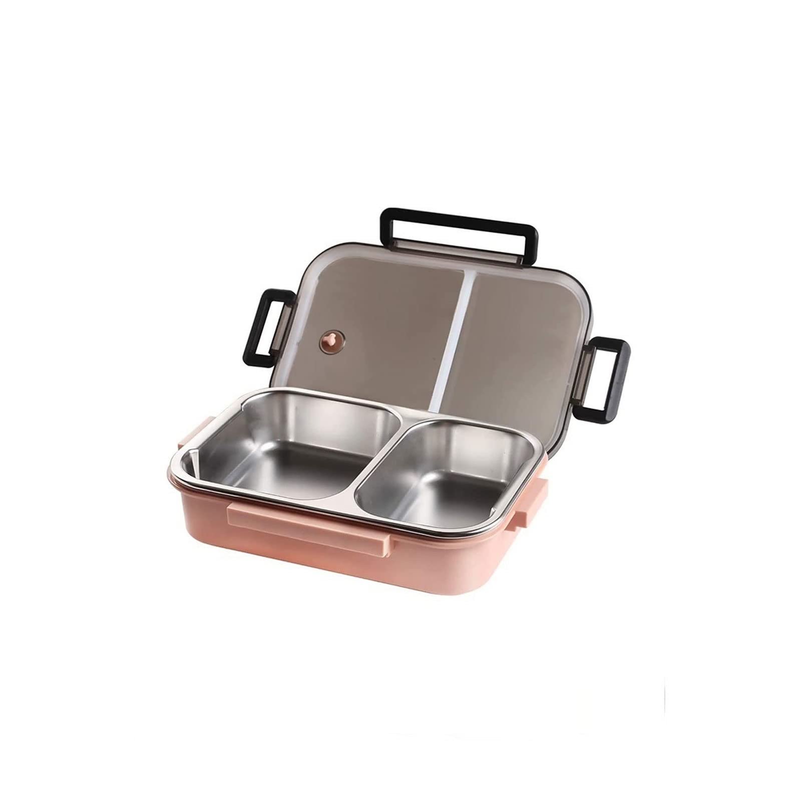 Boîte à déjeuner en acier inoxydable 2 compartiments, boîte bento portable métal for la cuisine, gratuite for le bureau, boîtes(Pink)