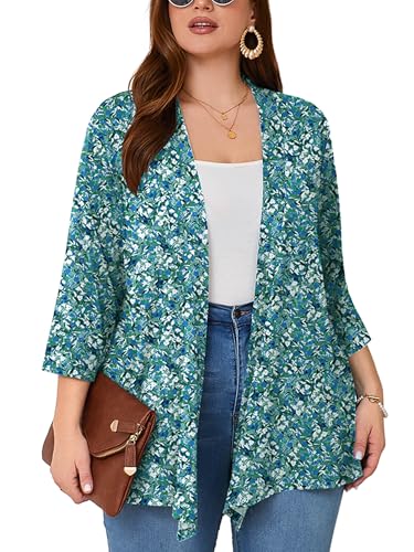 Image of AusLook Women's Plus Size Lightweight Open Front Cardigan 3 /4 Sleeve Cover Ups Shrugs Shawls and Wraps Kimono Jacket Coat