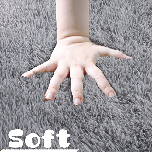 HOMORE Luxury Fluffy Area Rug Modern Shag Rugs for Bedroom Living Room, Super Soft and Comfy Carpet, Cute Carpets for Kids Nursery Girls Home, 8x10 Feet Gray