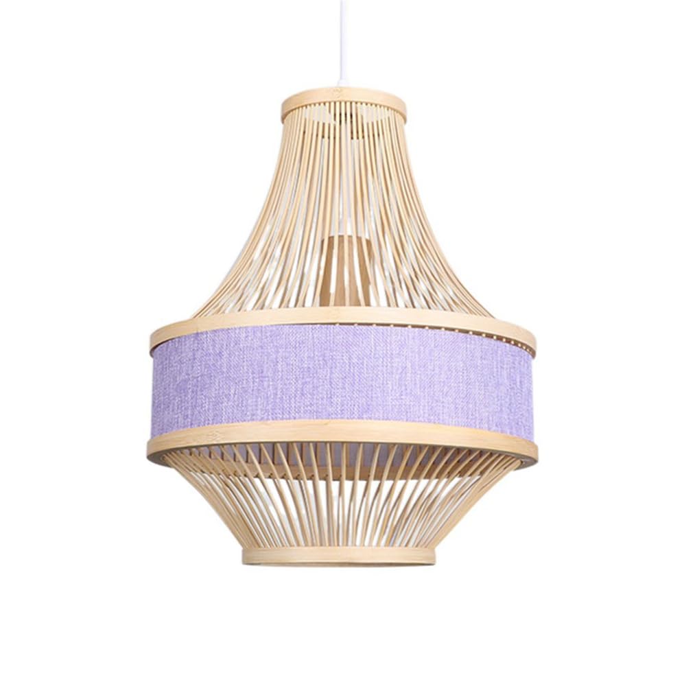 LYMSXAZOU Lighting Industrial Bamboo Pendant Light With Wood Canopy Lantern Boho 11.8" Rattan Chandelier Fixture For Living Room Dining Kitchen Hanging Ceiling