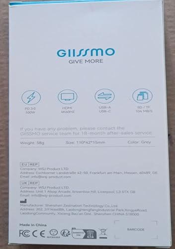 GIISSMO USB C Hub HDMI 4K@60Hz, Adattatore USB C