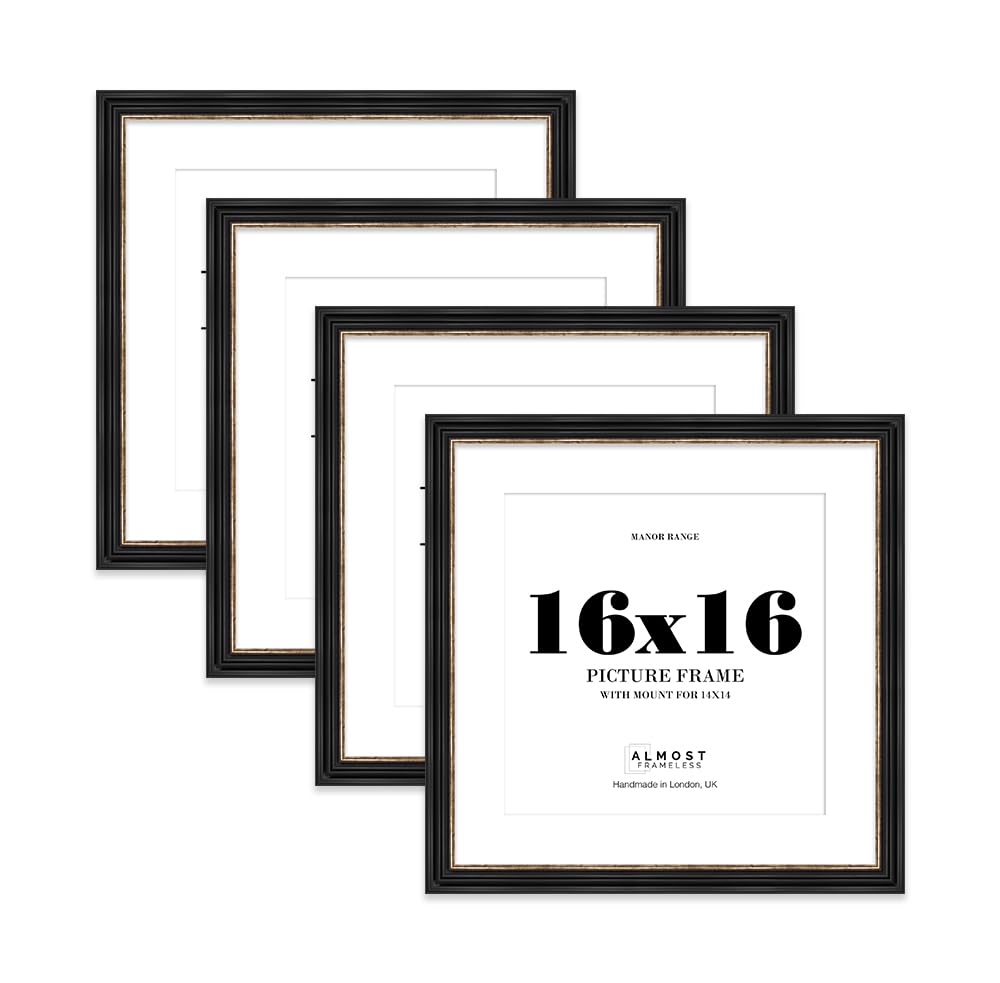 16x16" Black and Gold Picture Frame - 16x16" Square Frame with 14x14" Mount for 16x16"/14x14" Pictures Art Deco Style Frame for Home Décor, 4 Pack — image 1
