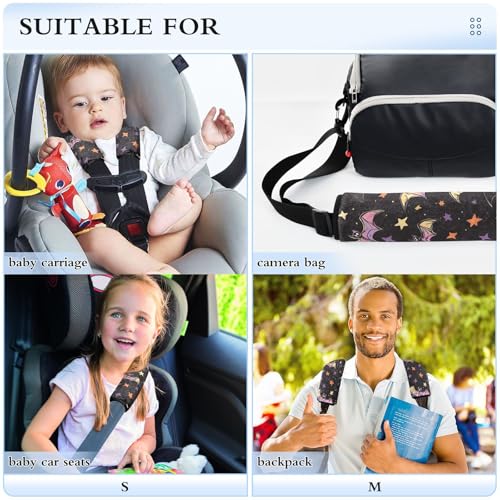 Image of Multicolored Halloween Bats and Stars Seat Belt Cover Pad 2 Pcs Soft Cute Seatbelt Covers Protector Support Head Neck Shoulder Strap for Car Seats High Chair Backpack for Adults Kids Women Men