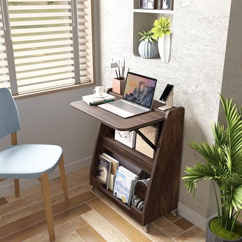 Studio Kook Nora Folding Table (Study Table, Multipurpose Desk with Wheels, Engineered Wood, Matte Finish) (Junglewood)
