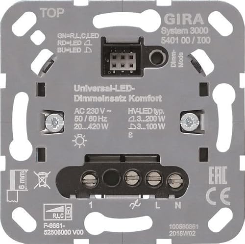 Gira LED-Dimmeinsatz 540100 Komfort – Effiziente Lichtsteuerung EAN 4010337048268 Gira LED-Dimmeinsatz 540100 Komfort – Effiziente Lichtsteuerung EAN 4010337048268