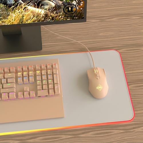 Image of Lomiluskr AJ52 RGB Wired Gaming Mouse, 7 Programmable Buttons, Computer Mice with RGB Lighting, 200-4800 DPI Adjustable, for PC /Laptop (Milk Tea)