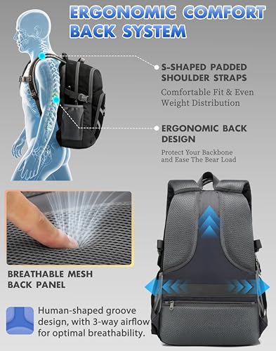Image of ProEtrade Backpack Bookbag for College Laptop Travel, Fit Laptop Up to 15.6 inch with USB Charging Port Multi Compartment Anti theft, Gift for Women Men (Black)