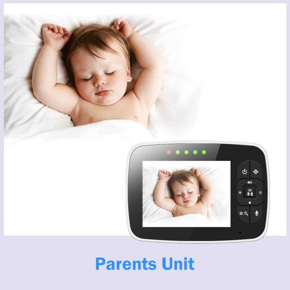 BW Baby Monitor Smart Baby Monitor da 3,5 pollici con telecomando Pan& Tilt & Zoom Camera, Audio bidirezionale, visione notturna, modalità VOX, monitoraggio della temperatura, ninne nanne, lungo