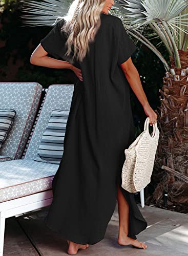 Image of Dokotoo Womens Long Cardigans Swimsuit Cover Ups Summer Beach Dress | Beach Vacation Clothes,Button Down Long Kimonos Cardigan,Side Split,Loose Fit Bathing Suit,Swimsuit Coverups Summer Dresses