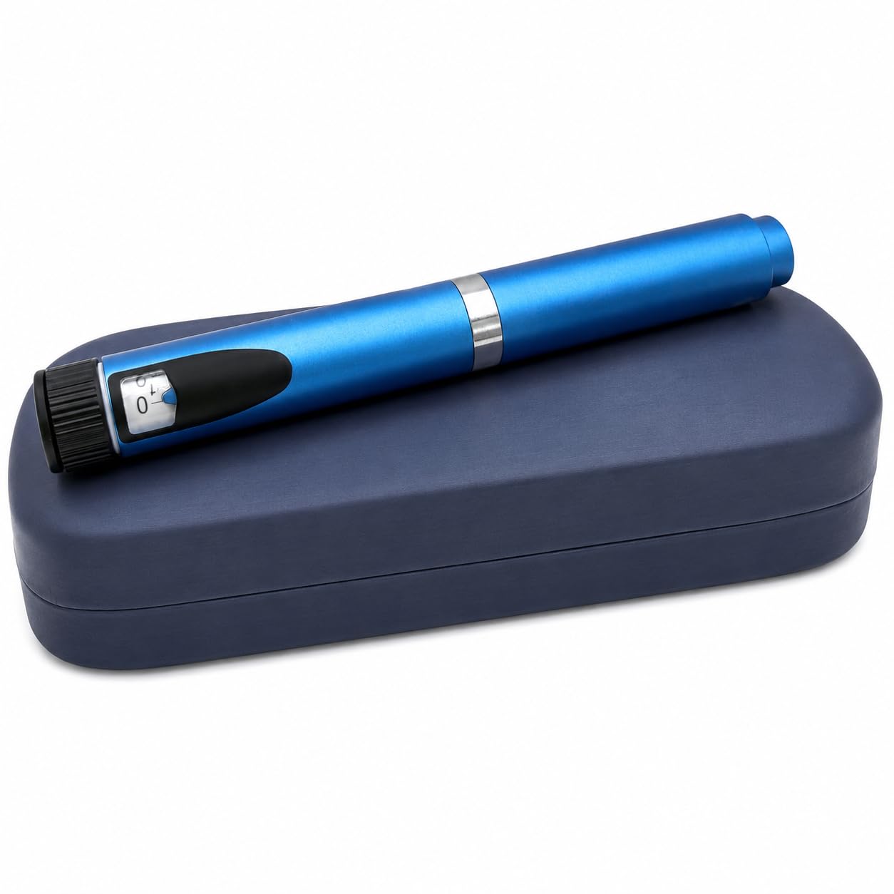 Inyector reutilizable de insulina/péptido con estuche de viaje rígido, compatible con cartuchos estándar de 3 ml, kit compacto y portátil (azul)