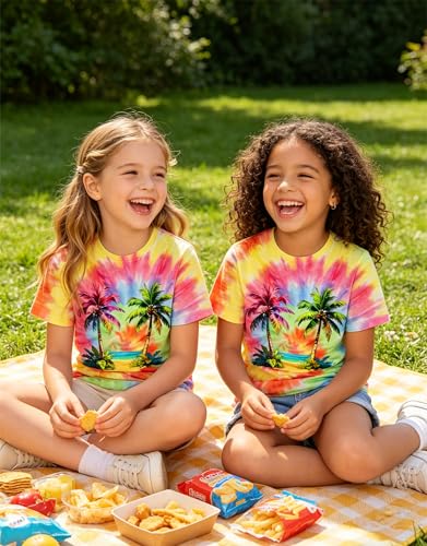 Image of SunFoucs Girls Kids Shirts Size 5-12 Tie Dye Casual Tshirt Short Sleeve Crewneck Tee Top | Short Sleeve Rainbow Tee Top