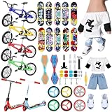 Shappy 57 Pcs Mini Finger Toys Set Includes Finger Skateboards Finger Bikes Mini Scooters Christmas Boys Gift Finger Pants Knee Pads Finger Shoe Wheels Tools for Boys Girls Christmas Party Favors