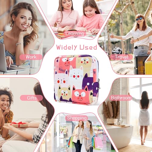 Image of Likesing 5.1 inch Mini Makeup Bag for Purse, Nylon Small Makeup Pouch Travel Cosmetic Make up Bags for Women Girls, Cute Preppy Mini Toiletry Bag Coin Pouch Period Bag(Cat Pink)