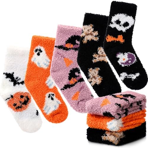 Foaincore 5 Pairs Halloween Fuzzy Socks unisex Winter Cozy Cute W...