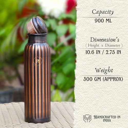 Image of Pure Copper Water Bottle - 1L Hand Made | Antique Rope Design With Leak-Proof Lid | Ayurvedic Copper For Health Benefits | Non-Toxic Metal Made | Everyday Healthy Drinkware