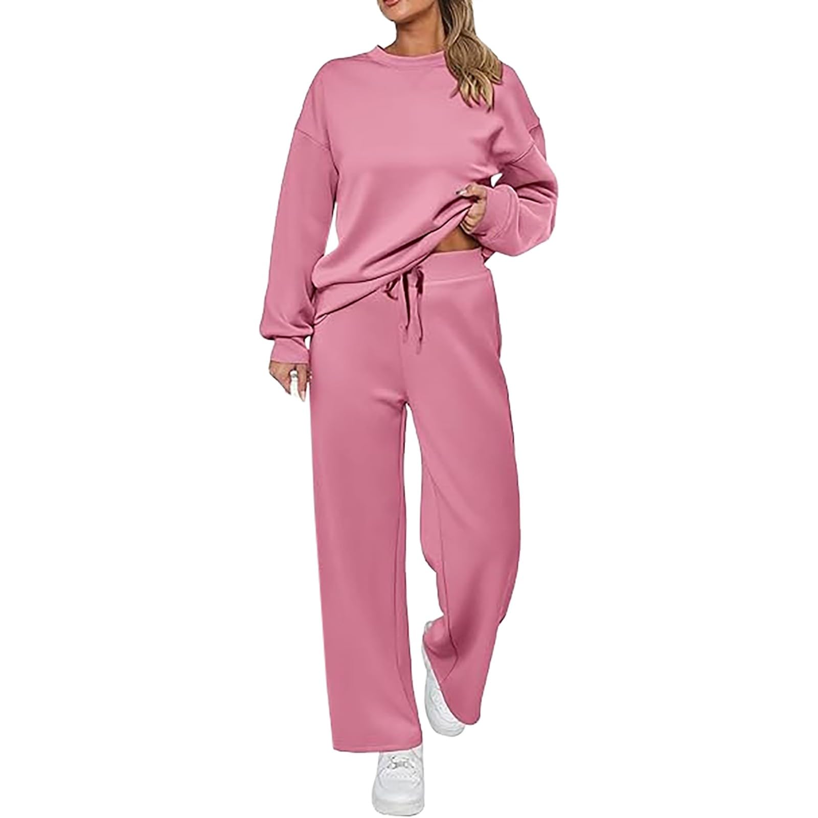 Tuta sportiva da donna, set da 2 pezzi, per autunno, felpe e pantaloni da fitness, con coulisse e tasche, tinta unita, elasticizzata, comoda, da jogging, per attività all'aria aperta, per allenamento