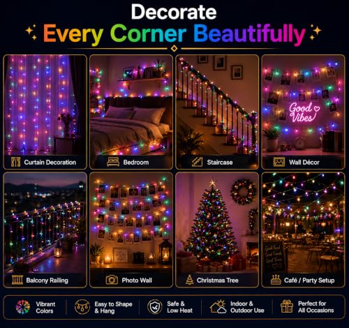 Image of Quace 36 Ft Multicolor LED Pixel String Lights | 360 Decorative Copper Wire Fairy Lights for Diwali, Christmas, Wedding, Party & Home Decor | Bright Serial LED Lighting | Pack of 10