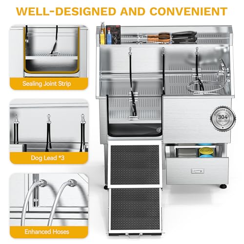 DWVO-Professional-Dog-Bathing-Station-Stainless-Steel-304-Dog-Bathtub-50in-Dog-Grooming-Tub-wRight-Door-Ramp-2-Storage-Drawers-Grate-Pet-Washing-Station-for-Large-Medium-Small-Pets DWVO Professional Dog Bathing Station Stainless Steel 304 Dog Bathtub 50in Dog Grooming Tub wRight Door Ramp 2 Storage Drawers Grate Pet Washing Station for Large Medium Small Pets