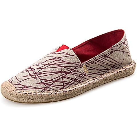 Kentti Hand Stitched Colorful Art Line Canvas Men's Espadrilles Red 8 UK Cover