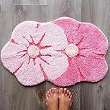 Evovee Pink Flower Bath Mat Daisy Floral Light Pink Blush Peach Coral Cute Bathroom Rugs for Girls Funny Shower Fun Bathroom Decor Non-Slip Washable Kids Women Novelty Plant