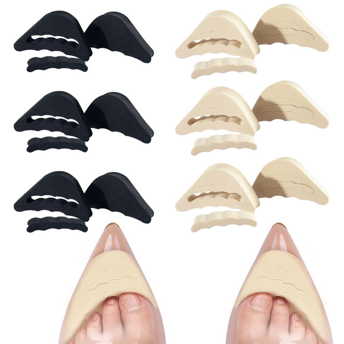 6 Pares de aAlmohadillas de Tacón Alto, Rellenos de Esponja Suave para Zapatos, Insertos de Relleno de Dedos Suaves