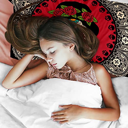 Ratgdn Frame Mexican Skull Girl Bedding Duvet Cover Set 3D Printed Design Black Boys Girls Bedding Sets King 1 Duvet Cover 2 Pillowcases, (No Comforter) #TOP2