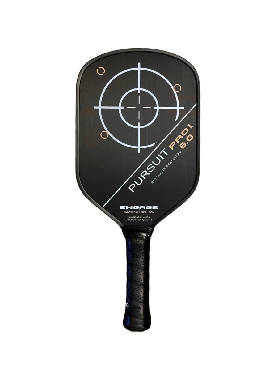 Engage Pursuit Pro1 Elongated 15.2mm Pickleball Paddle - Raw Carbon Fiber for Extreme Spin - MachPro Core for Maximum Power & Control (New, Standard Weight (7.8-8.2 Ounce))