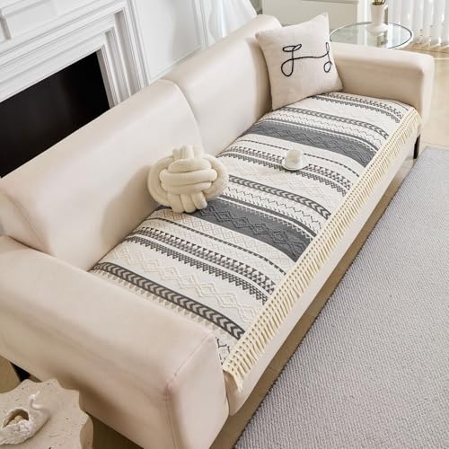 Image of HOMETHREADS Innovative European Premium Style Anti Slip Cotton Sofa Cover Mat with PVC Backing for Non-Slip Comfort (Grey, 2 Seater | 70x140cm)