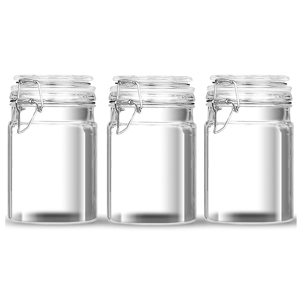 Almacenamiento de tarros de té Paquete de 3 frascos de vidrio transparente con tapas de sellado hermético Frascos de almacenamiento de boca ancha Juego de recipientes de cocina for miel, galletas, tar