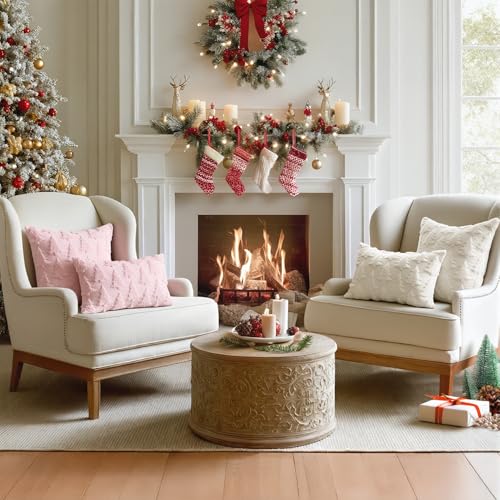 Image of MIULEE Christmas Throw Pillow Covers Cream White Set of 2 12x20 Lumbar