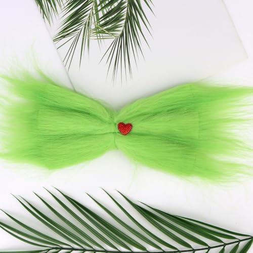 Gran moño verde peludo con clip de corazón rojo para cabello, accesorio navideño para niñas y mujeres miniatura 7