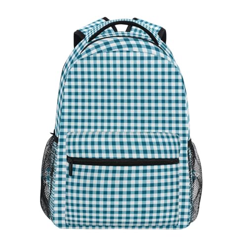 Backpacks for School, Blue Gingham Check Pattern School Bag for Boys Girls Kids, 17 Inch Bookbags Bagpack for Travel Classroom