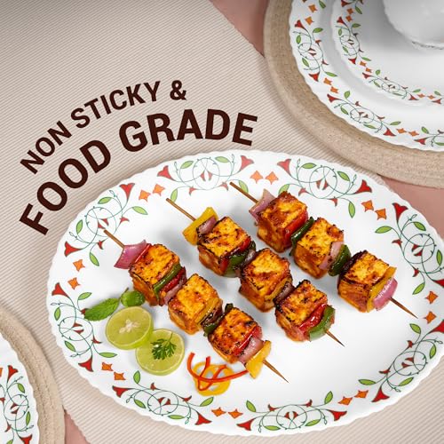 Image of Treo by Milton Opalware Aurelia Meena Dinner Set of 18 | Serving for 6 | Microwave & Dishwasher Safe | Bone-Ash Free | Tempered Toughness | Plates & Bowls | Crockery Set for Dining & Gifting