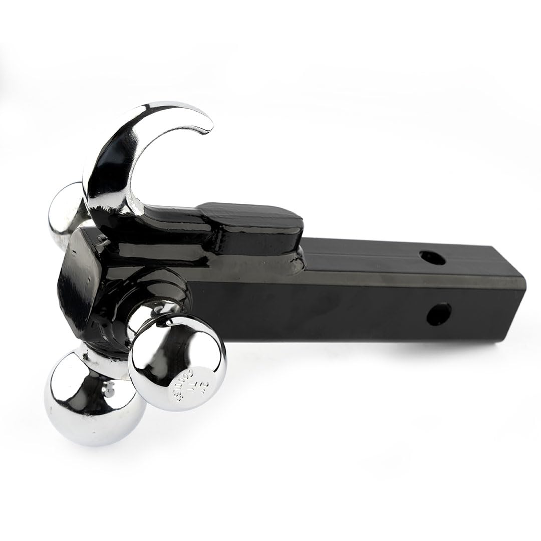INTECH Trailer Hitch 3 Ball Mount With Hook Tow Shackle Trailer Ball Size1-7/8", 2", 2-5/16" Steel For For Heavy Trcuk GTW 4x4 Stainless Steel