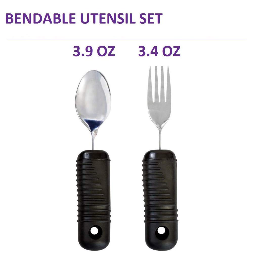 Set forchetta e Cucchiaio adattivo Curvo - 2 Pezzi Set di Posate Easy Grip per Anziani, artrite e Handicap - Posate inclinate Anti-Shake