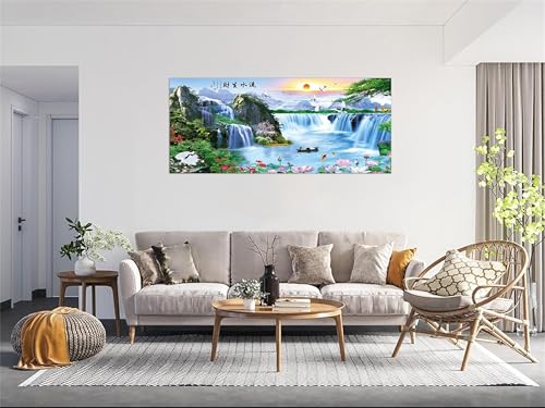 Tableau sur Toile Style Chinois Nature Cascade 60x140cm - 3