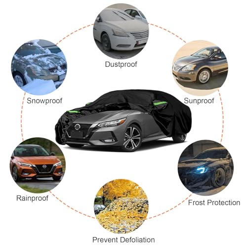 Image of Waterproof Car Covers Replace for 1999-2025 Nissan Sentra, 6 Layers All Weather Custom-fit Car Cover with Zipper Door & Windproof Bands for Snow Rain Dust Hail Protection (Sentra)