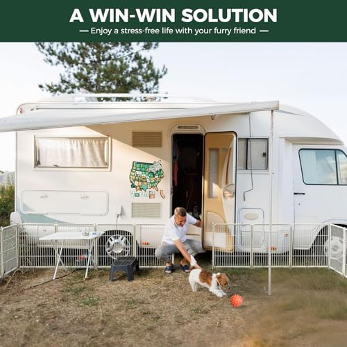 Image of FXW Rollick Unleashed Dog Playpen for Indoor, Yard, RV Camping, 40 inch 24 Panels for Medium and Large Dogs, White│Patented