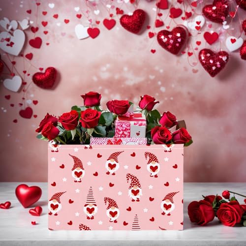 Image of Valentine's Day Basket for Gifts Empty Cute Heart Large Gift Basket Decorative Storage Bin for Kid and Baby Room Decor (Pink Dwarf Love)