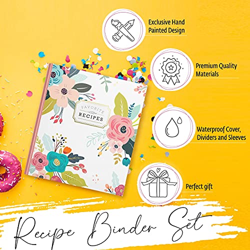 Recipe Binder 3 Ring Organizer Blank Recipe Book 8.5" X 9.5" With 50 Blank Recipes Cards (4X6), Full Page Dividers, Plastic Page Protectors Recipe Book To Write In Your Own Recipes #TOP1