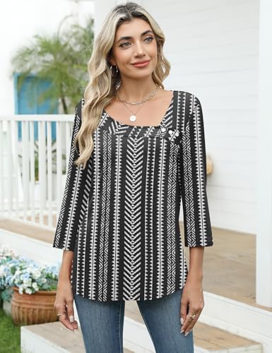 Image of LOMON Womens 3 /4 Length Sleeve T Shirts Asymmetrical Neck Tops Business Blouses for Women Fashion 2026