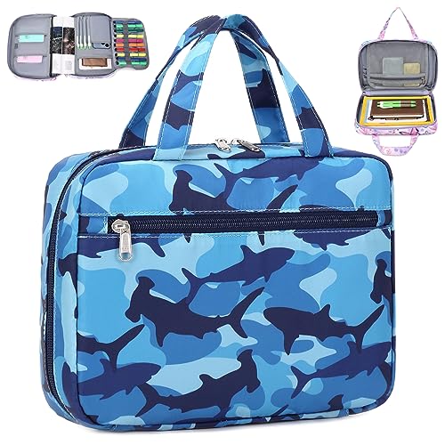 Octsky Bible Cover Case for Boys Bible Carrying Book Case Church Bag Bible Protective With Handle Gift For Kids (Shark Blue)