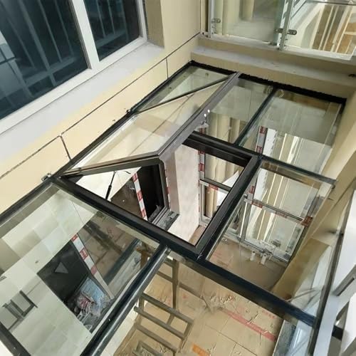 Skylight Roof Window Hatch - Tempered Glass, Attic & Sun Room Ventilation, Sloped & Flat Roof Design, Underground Lighting Well, 23"x23" (58x58cm)