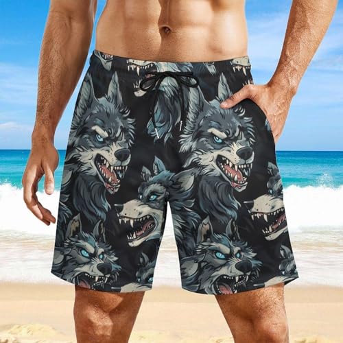 Wolf-Graphic Summer Mens Swimtrunks Workout Cute Shorts Running Pants with Pockets2
