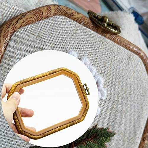 Image of 2 Sizes Imitated Wood Rectangle Round Embroidery Hoop Set Plastic Circle Cross Stitch Hoop Rings for DIY Craft Sewing,Including 16pcs Gold Eye Sewing Needles
