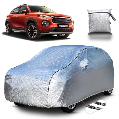 Image of Continental [SilverGuard] Dual Belts Extra Protection Toyota Taisor Car Cover (2024-2026) Build with Triple Stitched, Waterproof & Dustproof Car Cover for Taisor (Metallic Silver).